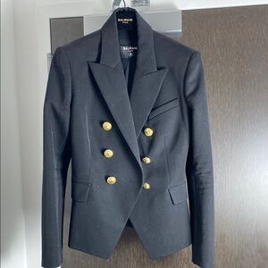 Balmain Black Double-Breasted Blazer with Gold Medallion Buttons